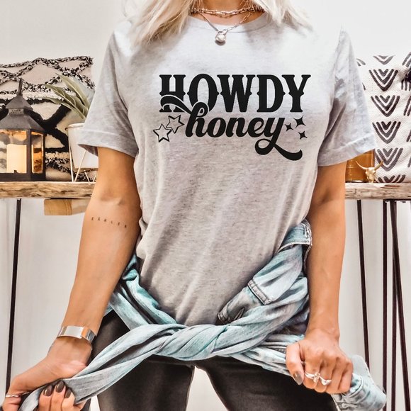 Howdy Honey Graphic T-shirt Southern Unisex Graphic Tee Heather Grey - Picture 2 of 3